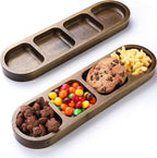 2 Pcs Soy Sauce Dish, Wooden Divided Dip Bowls, Korean 4-Compartment Sauce Plates for Home Restaurant BBQ, Vinegar, Spices, Ketchup, Salt, Sugar, and Flavors