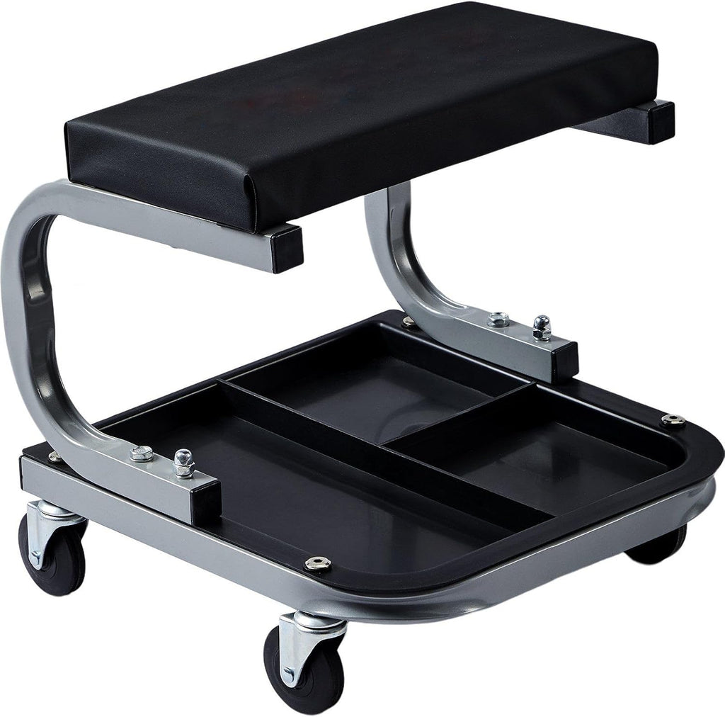 Mechanics Roller Seat, 250 LBS Capacity Padded Rolling Workshop Stool with Tool Tray Storage for Garage, Shop, Auto Repair,Black