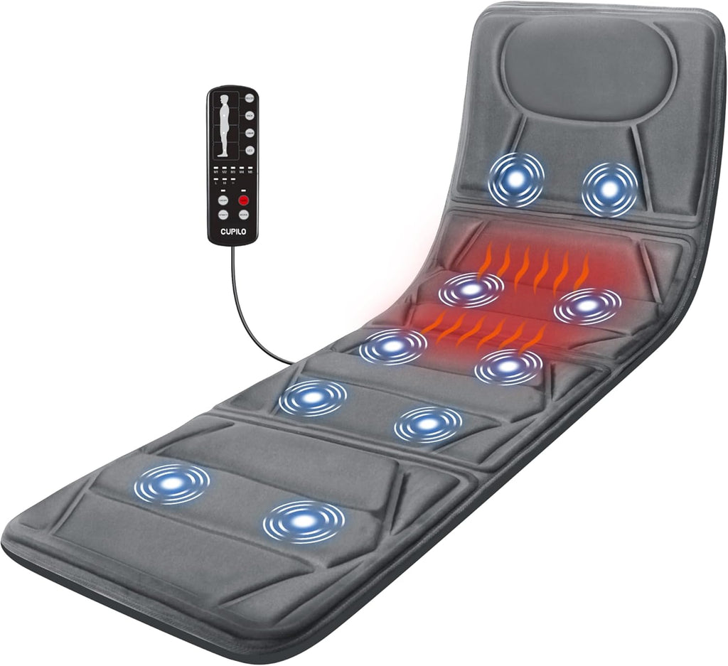 CuPiLo Massager Mat Full Body,Heated Massage Pad with 10 Vibration Motors & 5 Massage Modes,Massage Cushion for Back,Lumbar,Leg,Bed Massager Length 67",Gifts for Dad,Mom