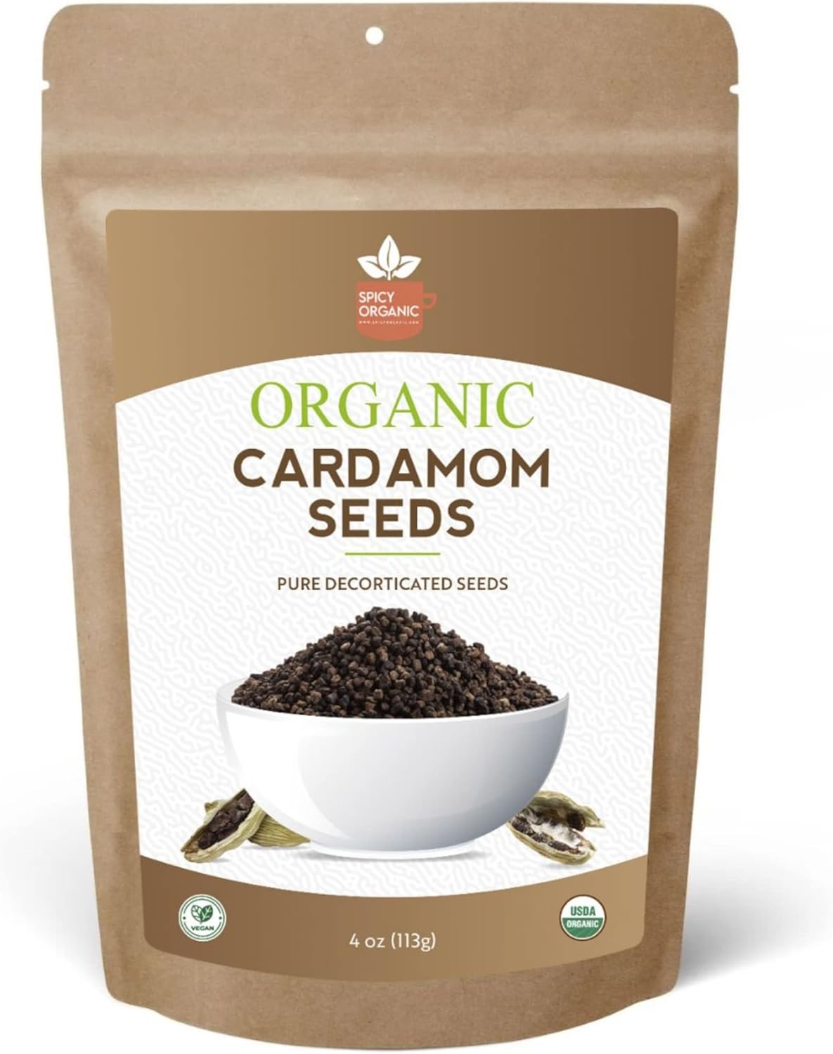 SPICY ORGANIC Decorticated Organic Cardamom Seeds 16 oz. – 100% USDA Organic - Perfect for enhancing the taste of a variety of dishes such as baked goods, beverages, curry blends, and meat dishes