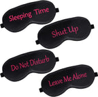Geyoga 4 Pieces Funny Eye Mask for Sleep Soft Satin Blocking Blindfold with Adjustable Strap Silk Eye Cover Out Lights for Women Men Travel, Nap, Meditation (Black with Red Words,Classic Style)