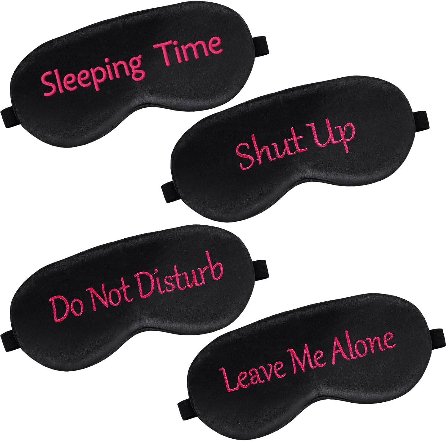 Geyoga 4 Pieces Funny Eye Mask for Sleep Soft Satin Blocking Blindfold with Adjustable Strap Silk Eye Cover Out Lights for Women Men Travel, Nap, Meditation (Black with Red Words,Classic Style)