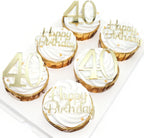 Happy Birthday Cupcake Party Decorations, Gold Mirror Acrylic，Acrylic Number Cupcake Topper,12 Pieces,40th Birthday Cake Toppers,40th Cupcake Topper,(40th Birthday Cupcake)