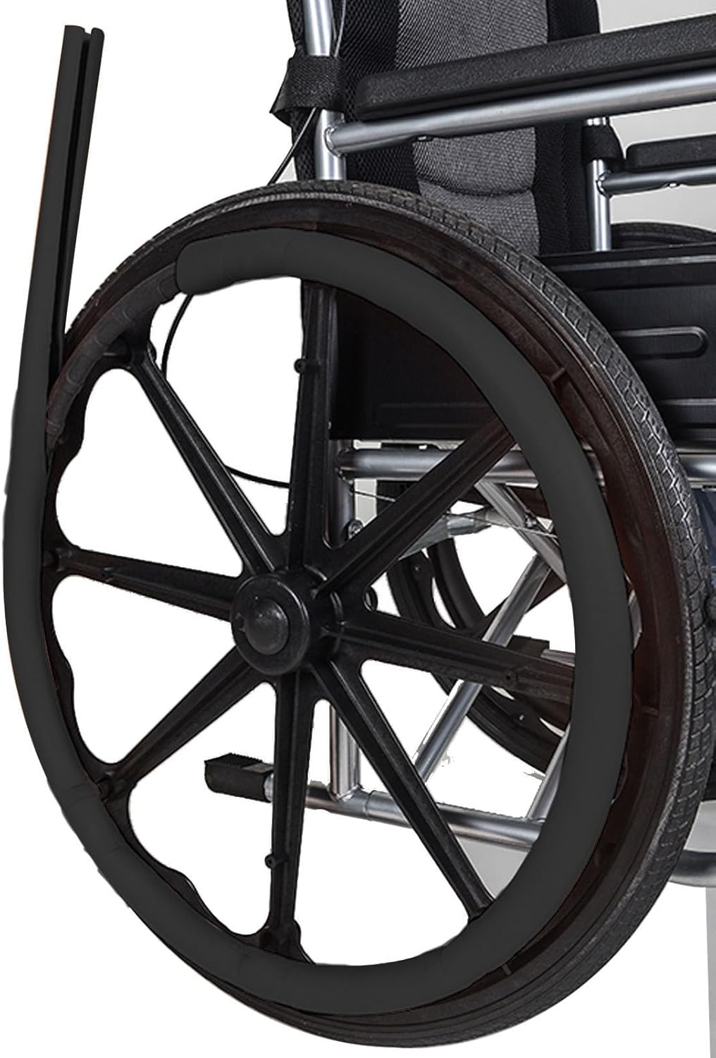 Wheelchair Push Rim Covers, 24/22/20 Inches Wheelchair Rim Covers Non-Slip Rear Wheel Grips Accessories, Wear-Resistant Silicone Wheelchair Hand Push Cover Cuttable(Black-1pcs)
