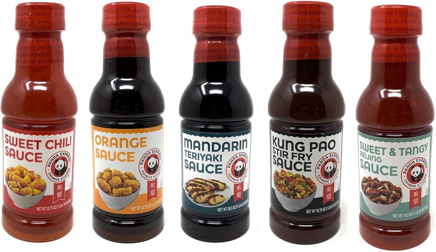 Panda Express Sauce Variety Pack of 5 Flavors - Mandarin Teriyaki, Sweet and Tangy, Kung Pao Stir Fry Sauce, Sweet Chili, and Orange Sauce - 18.75 oz - 20.75 oz Per Bottle - 100.25 oz Total