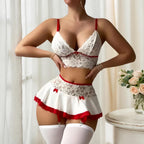 Sexy Lingerie for Women Naughty Outfits Lace Cami Bras Mini Skirt Garter with Thong 4 Piece Babydoll Lingerie Sets