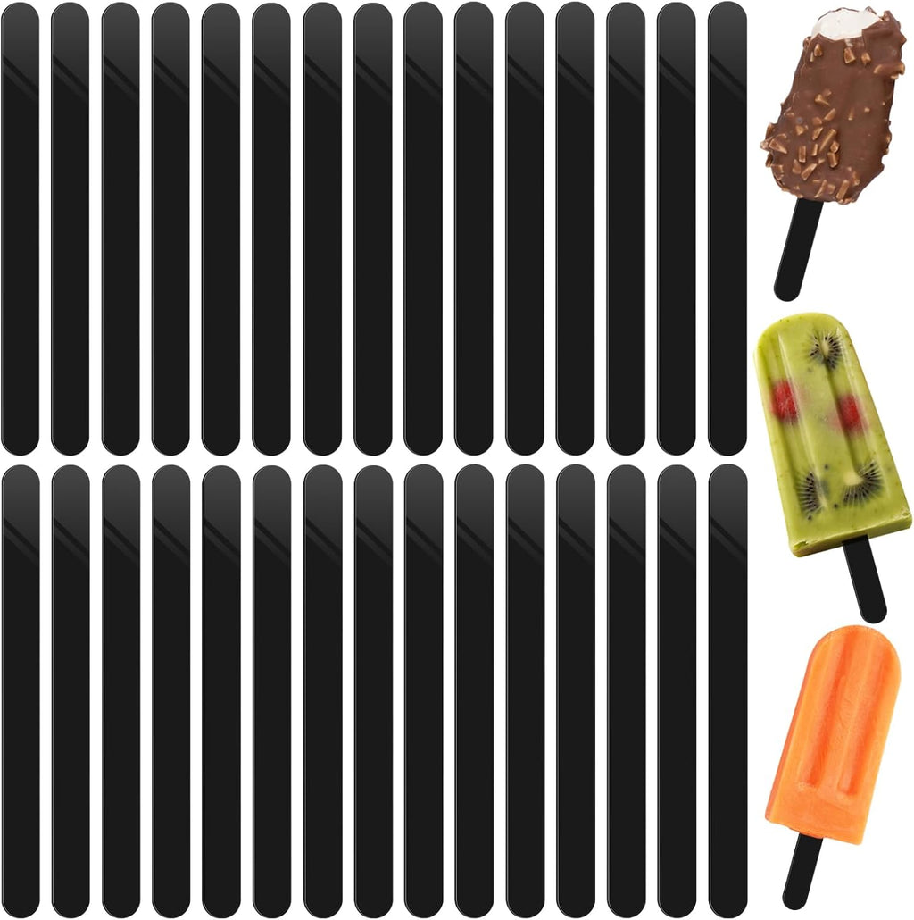 30 Pieces Black Popsicle Sticks 4.5 Inch Acrylic Cakesicle Sticks Reusable Ice Pop Sticks Plastic Popsicle Sticks for DIY Cake Pop, Candy Desserts, Crafts Art(Black)