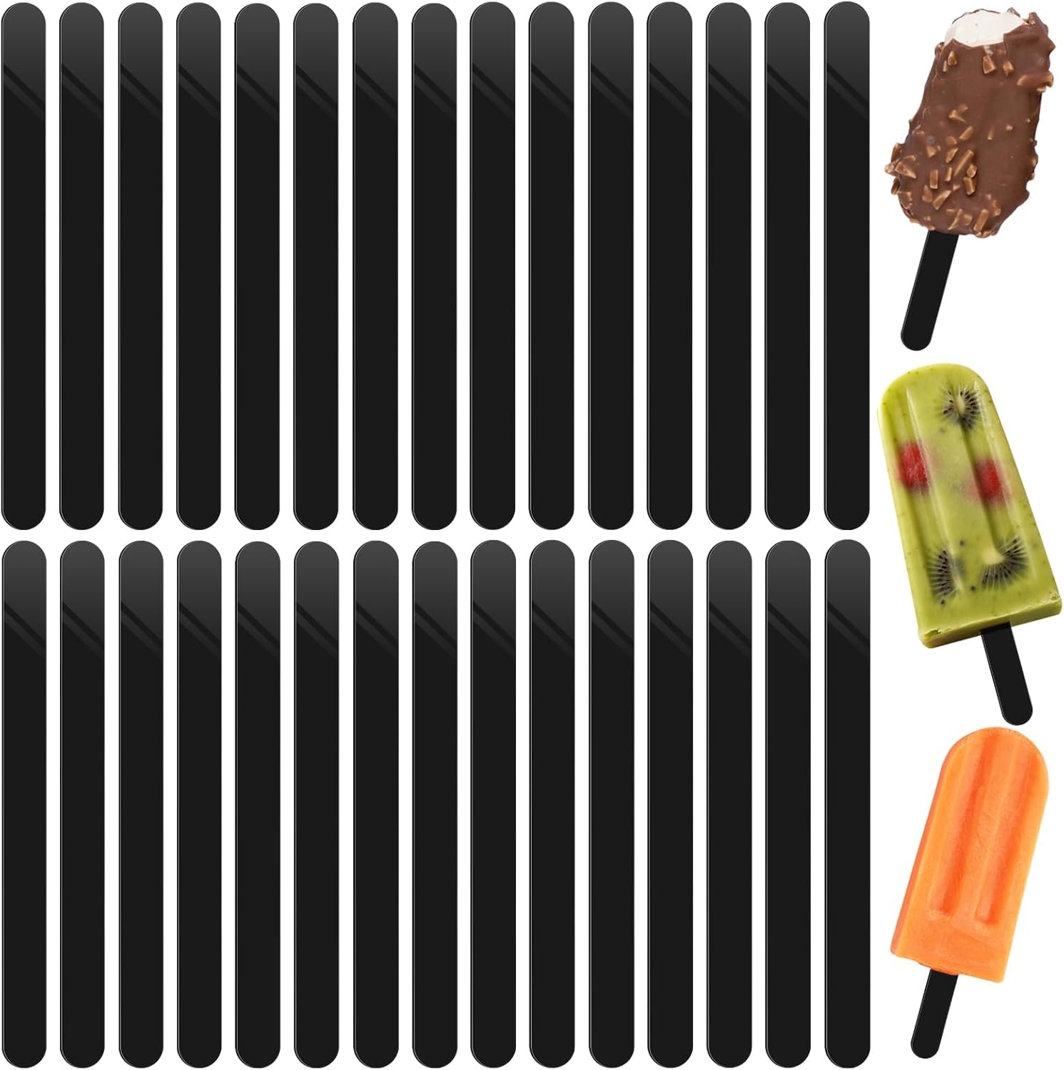 30 Pieces Black Popsicle Sticks 4.5 Inch Acrylic Cakesicle Sticks Reusable Ice Pop Sticks Plastic Popsicle Sticks for DIY Cake Pop, Candy Desserts, Crafts Art(Black)