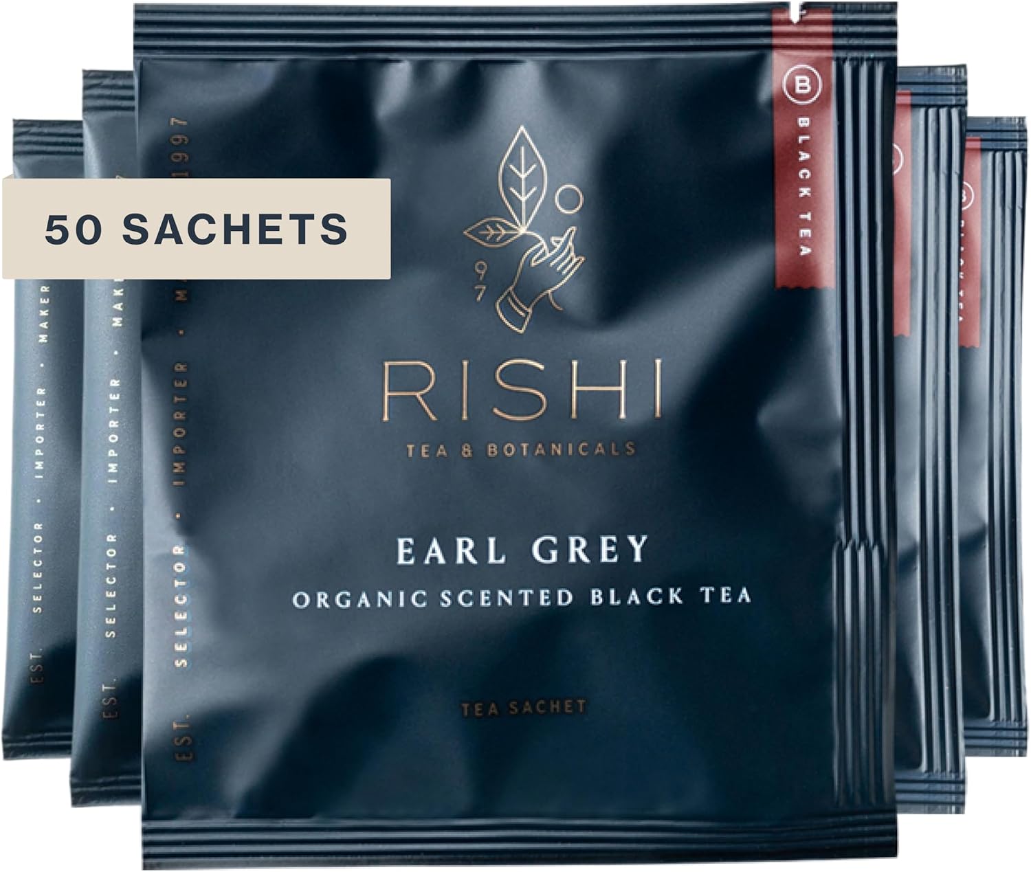 Rishi Tea Earl Grey Tea - Organic Sachet Tea Bags, Pure Black Tea with Bergamot Oil, Energizing & Caffeinated - 50 Count