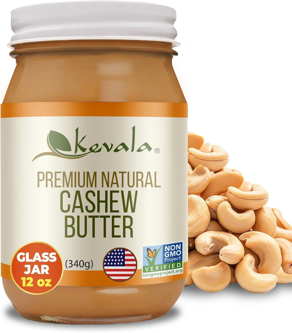 Kevala Cashew Butter - Spreadable Cream for Sandwiches Made with no Additives, Premium Natural Spread for Toast and Pancakes, Nutritious Addition to Breakfast and Healthy Snacks, Glass Jar 12 oz