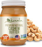Kevala Cashew Butter - Spreadable Cream for Sandwiches Made with no Additives, Premium Natural Spread for Toast and Pancakes, Nutritious Addition to Breakfast and Healthy Snacks, Glass Jar 12 oz