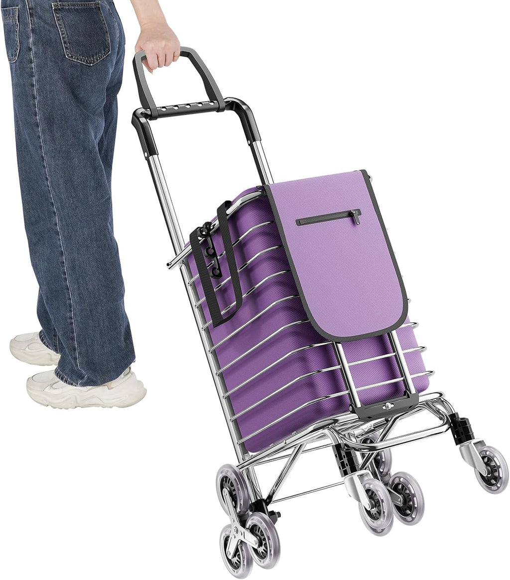 35L Folding Shopping Cart - Portable Grocery Trolley 8-Wheel Heavy-Duty Stair-Climbing Basket Cart for Groceries, Markets, Picnics & Moving