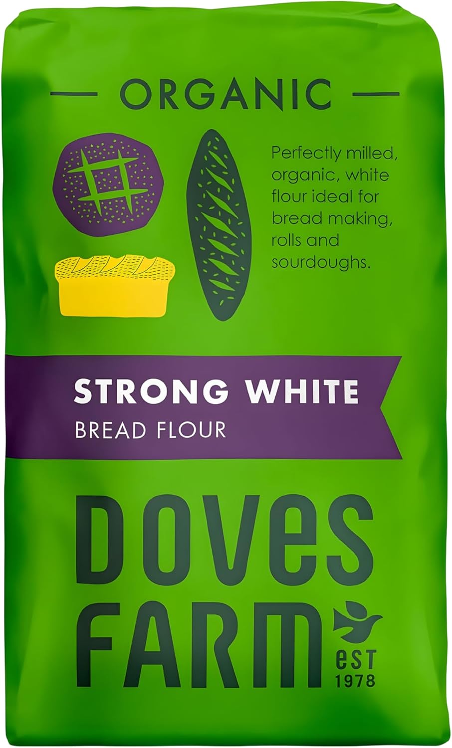 Doves Farm Organic Strong White Bread Flour 3.3 lb (1.5 kg) - High Protein British Baking Flour for Bread, Rolls and Sourdoughs | Kosher Certified & Vegan Friendly | Authentic UK Import