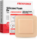 FRESINIDER Silicone Foam Dressing with Adhesive Border – Wound Dressing Bandage – Silicone Foam Pad – Pack of 10 – 4 x 4 Inches Large Waterproof Bandages – Self Adhesive Wound Care and Dressings