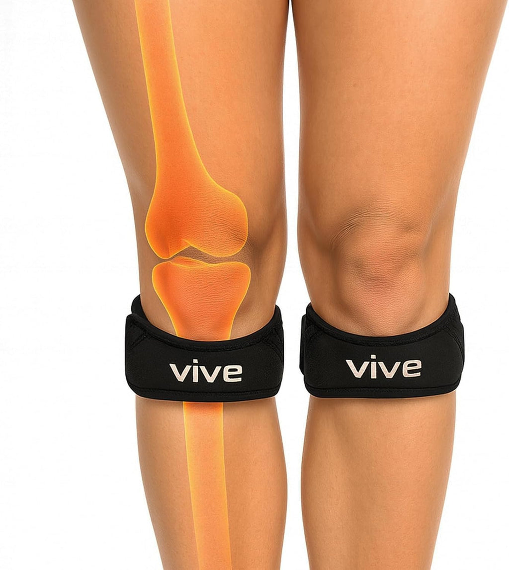 Vive Patella Knee Flex Wrap Brace (2-Pack) – Patellar Tendon Support Strap for Pain Relief, Meniscus Tear, Tendonitis – Adjustable Tracking Belt Strap Band for Running, Basketball, Volleyball, Hiking (Black)