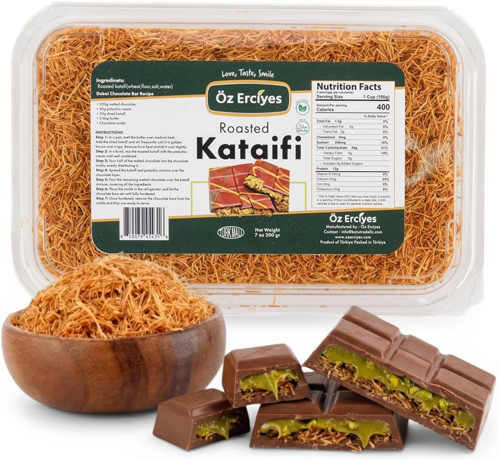 Öz Erciyes Roasted Kataifi 7 oz (200g) – Toasted Shredded Phyllo Dough (Kadayif) for Dubai Chocolate Bar, Pistachio Filling, Baklava & Middle Eastern Desserts