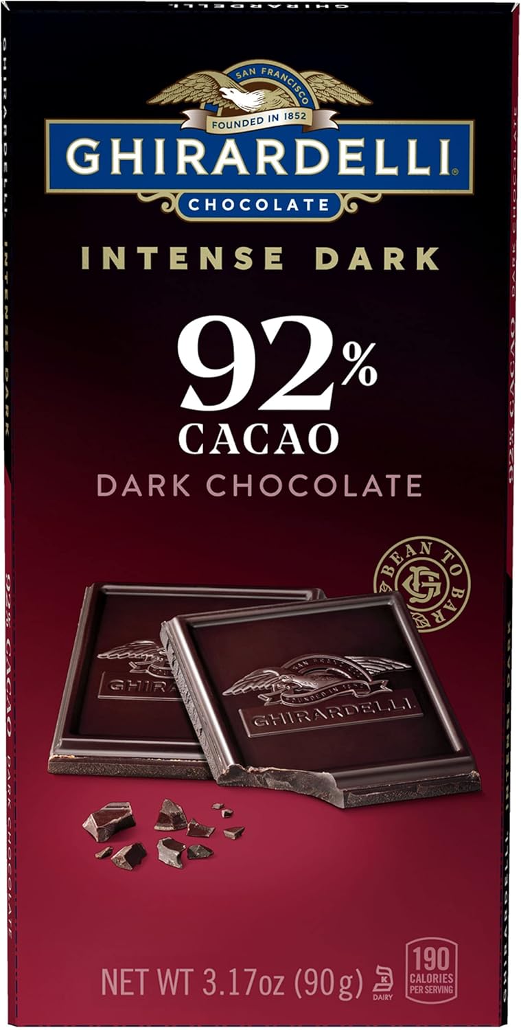 GHIRARDELLI Intense Dark Chocolate Bar, 92% Cacao, 3.17 Oz Bar