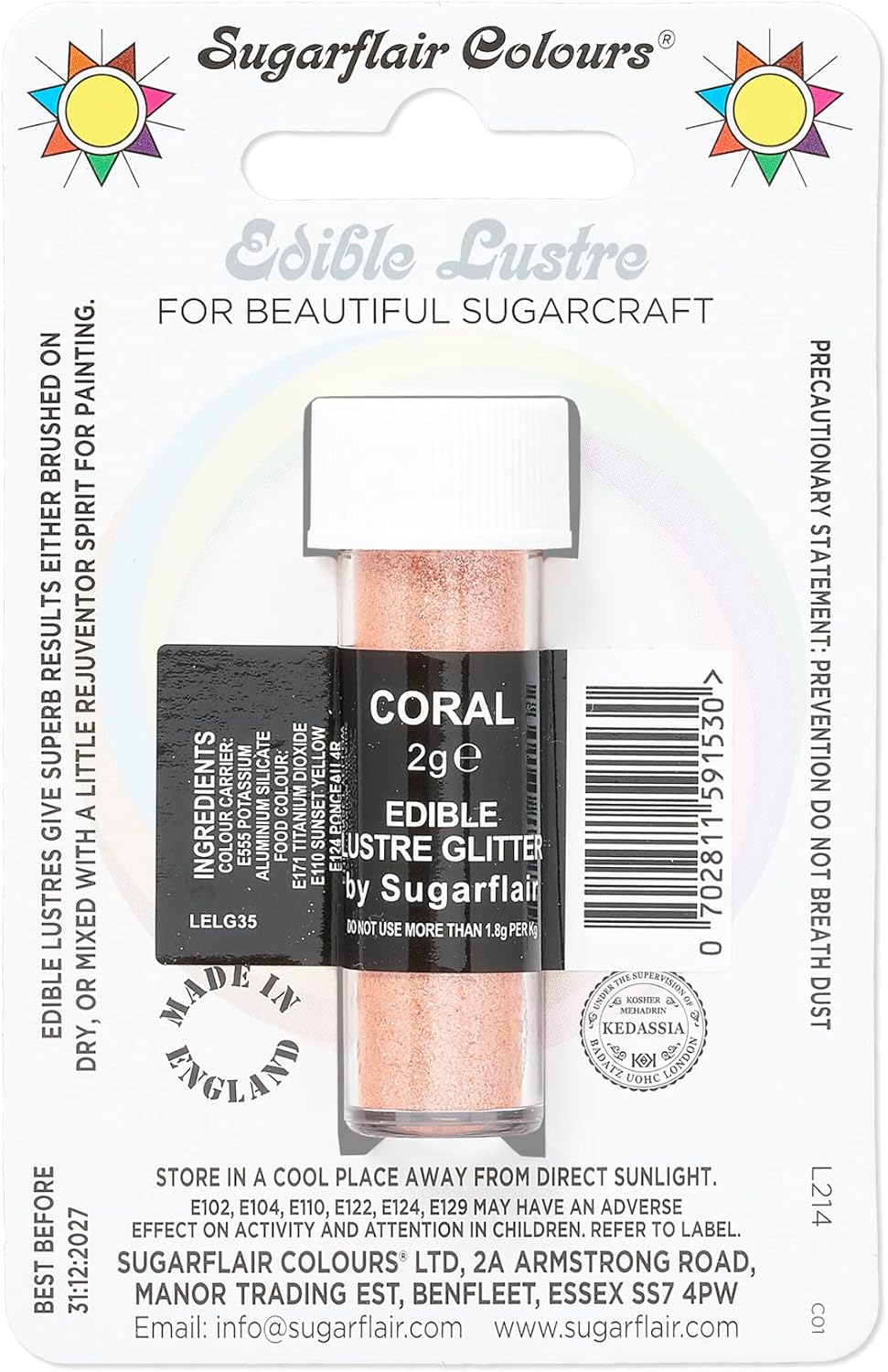 Sugarflair CORAL Sugarcraft Edible Lustre Glitter Sparkly Shimmer Decorating