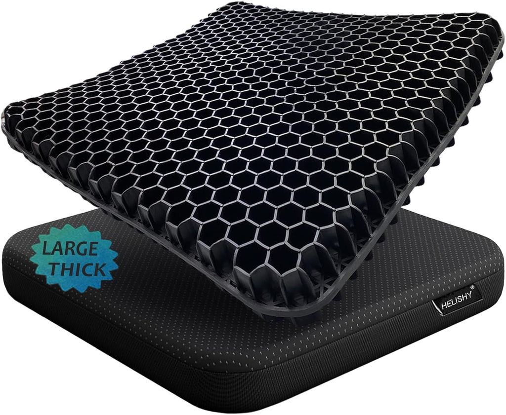 Gel Wheelchair Seat Cushion for Long Sitting, Extra Large & Thick Seat Cushion with Non-Slip Cover - Coccyx, Sciatica & Back Pain Relief - Wheelchair Cushions - Office Chair Car Seat Cushion