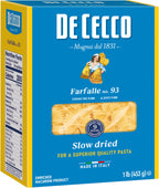 De Cecco Farfalle No. 93 Pasta, 16 Oz, Authentic, Slow Dried, Made with Durum Wheat, Versatile Pasta for Sauces & Recipes, Made in Italy