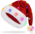 Light Up Christmas Santa Hat,Red Velvet Xmas Costume Hats for Adult Women Men Party Holiday Unisex New Year Festive Headwear