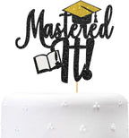 Black Glitter Mastered It Cake Topper - Master's Graduation Cake Topper - Congrats Grad/Class of 2026 Happy Graduation Party Decorations