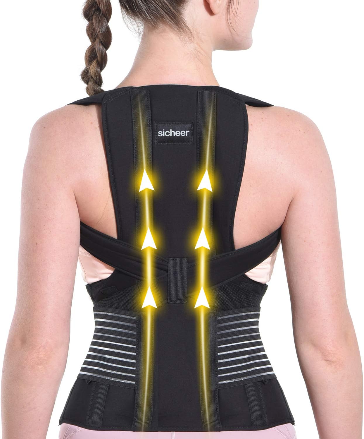 sicheer Posture Corrector for Women and Men Back Brace Straightener Shoulder Upright Support Trainer for Body Correction and Neck Pain Relief, Small(waist 26-33 inch)