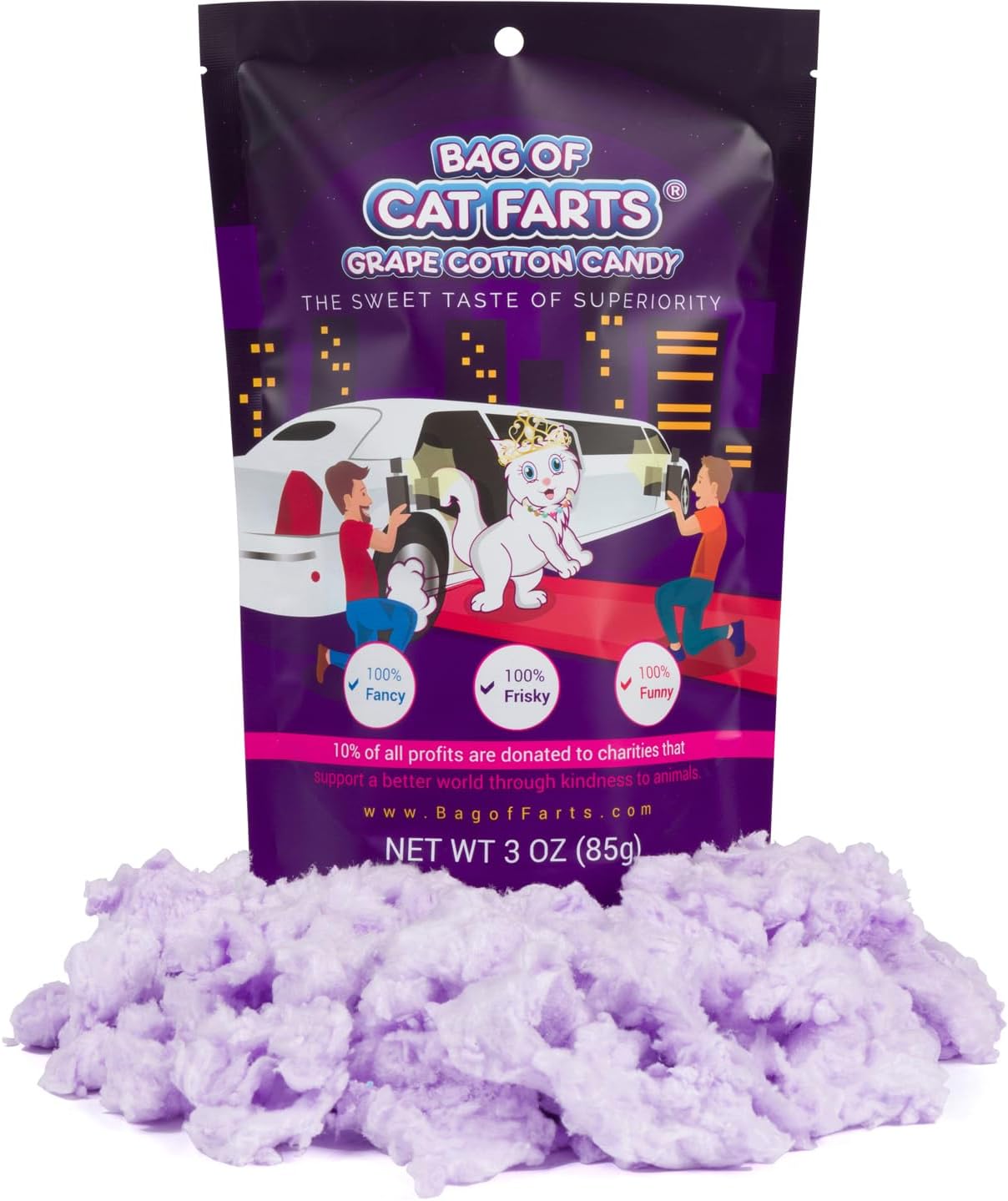 Bag of Cat Farts Grape Cotton Candy, 1 pack / 3 ounces