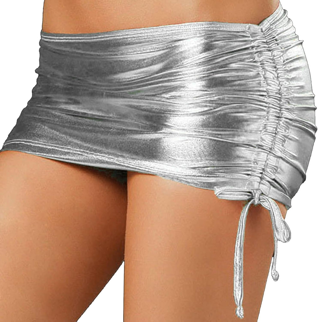 Shiny Metallic Skirt for Women Pleated Bodycon Mini Skirt Dance Clubwear
