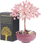 Handcrafted Rose Quartz Abundance Tree with Ceramic Base,5 Inch Natural Crystal Feng Shui Bonsai for Prosperity,Harmony & Energy Flow,Premium Healing Stone Decor for Home & Sacred Spaces