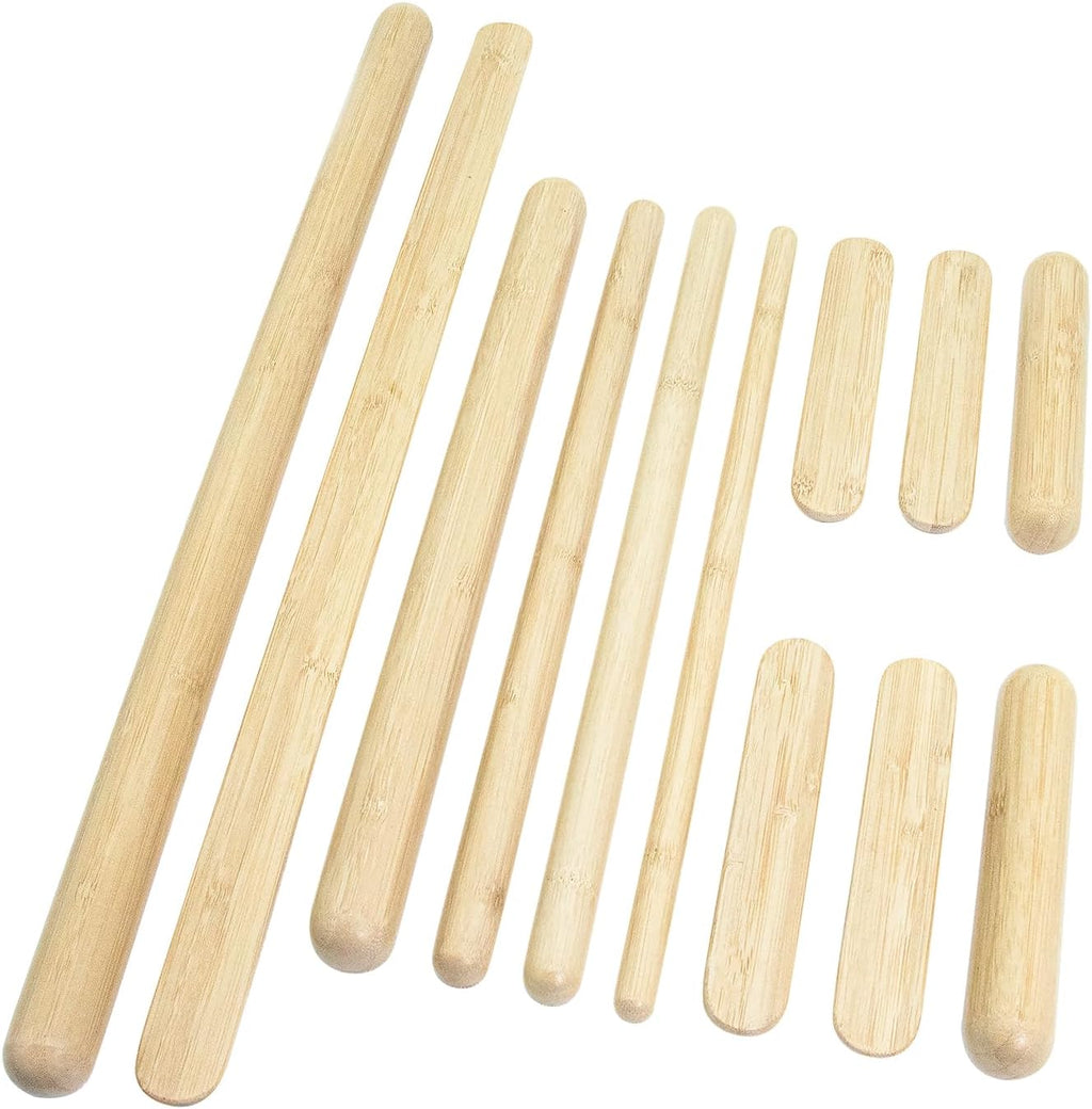 12 PCS Solid Bamboo Massage Stick Sets Warm Bamboo Therapy Massage Tools Guasha Tools for Body Sculpting Use at Home/Professional Massage Studio