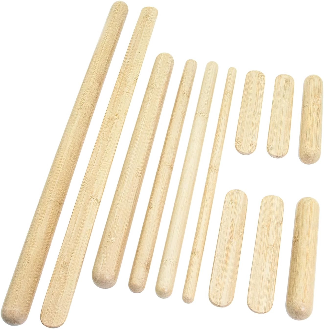 12 PCS Solid Bamboo Massage Stick Sets Warm Bamboo Therapy Massage Tools Guasha Tools for Body Sculpting Use at Home/Professional Massage Studio