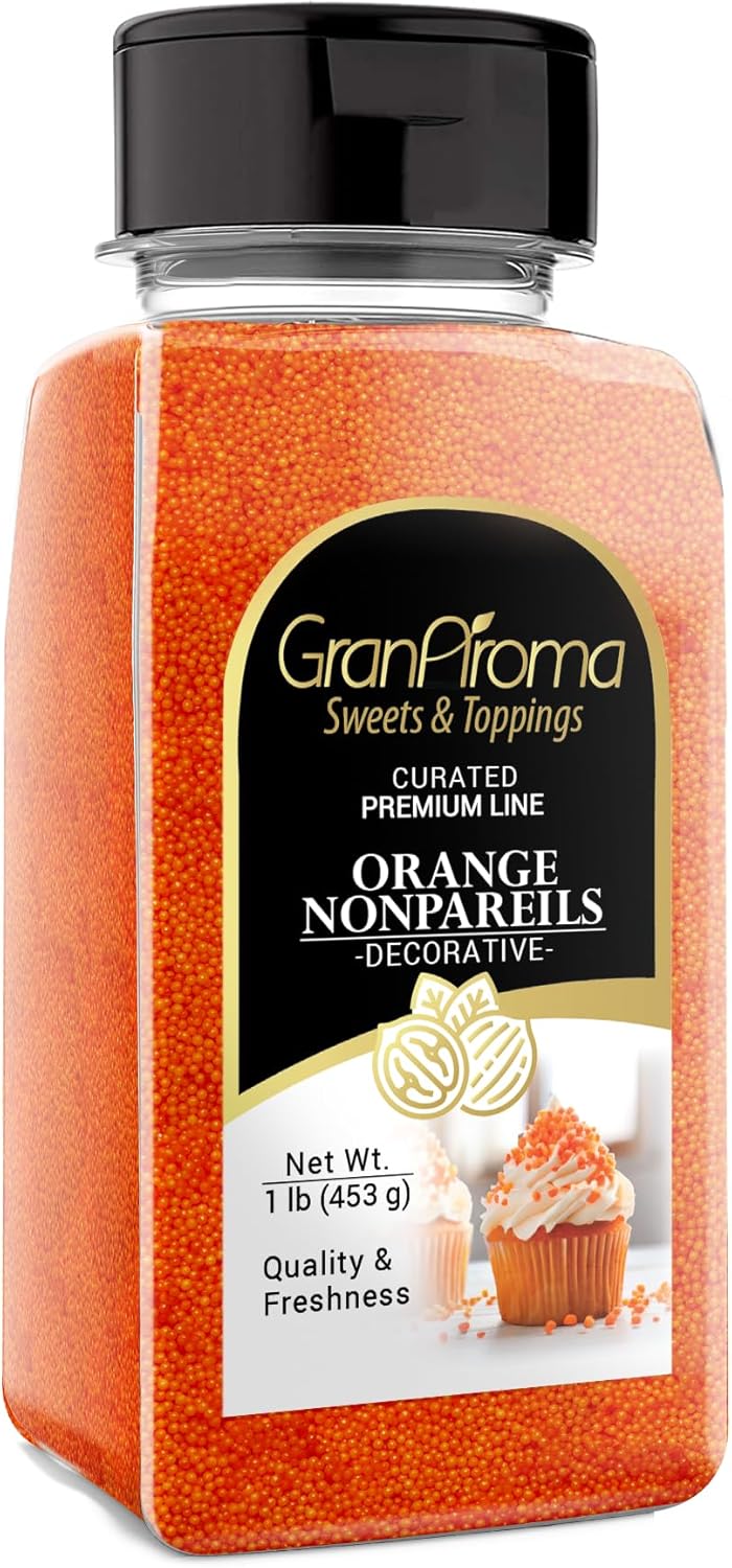 GranAroma Orange Nonpareils, 1 lb, Decorative Sprinkles, Cakes & Cookies, Bakery Staple