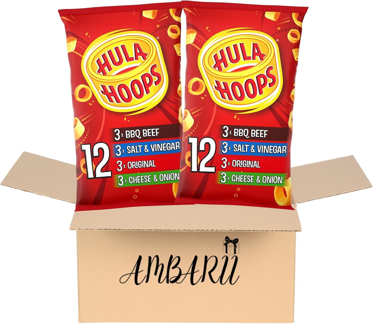 AMBARII Hula Hoops Classic Variety Multipack Crisps 12 Pack x 2, Assorted Crisps Multipack, Classic Variety Pack