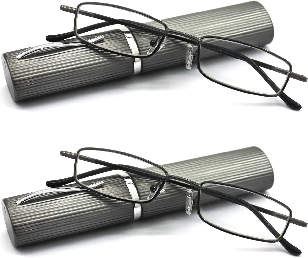 Ultra Slim Compact Lightweight Tube Reading Glasses with Portable Clip Aluminum Case