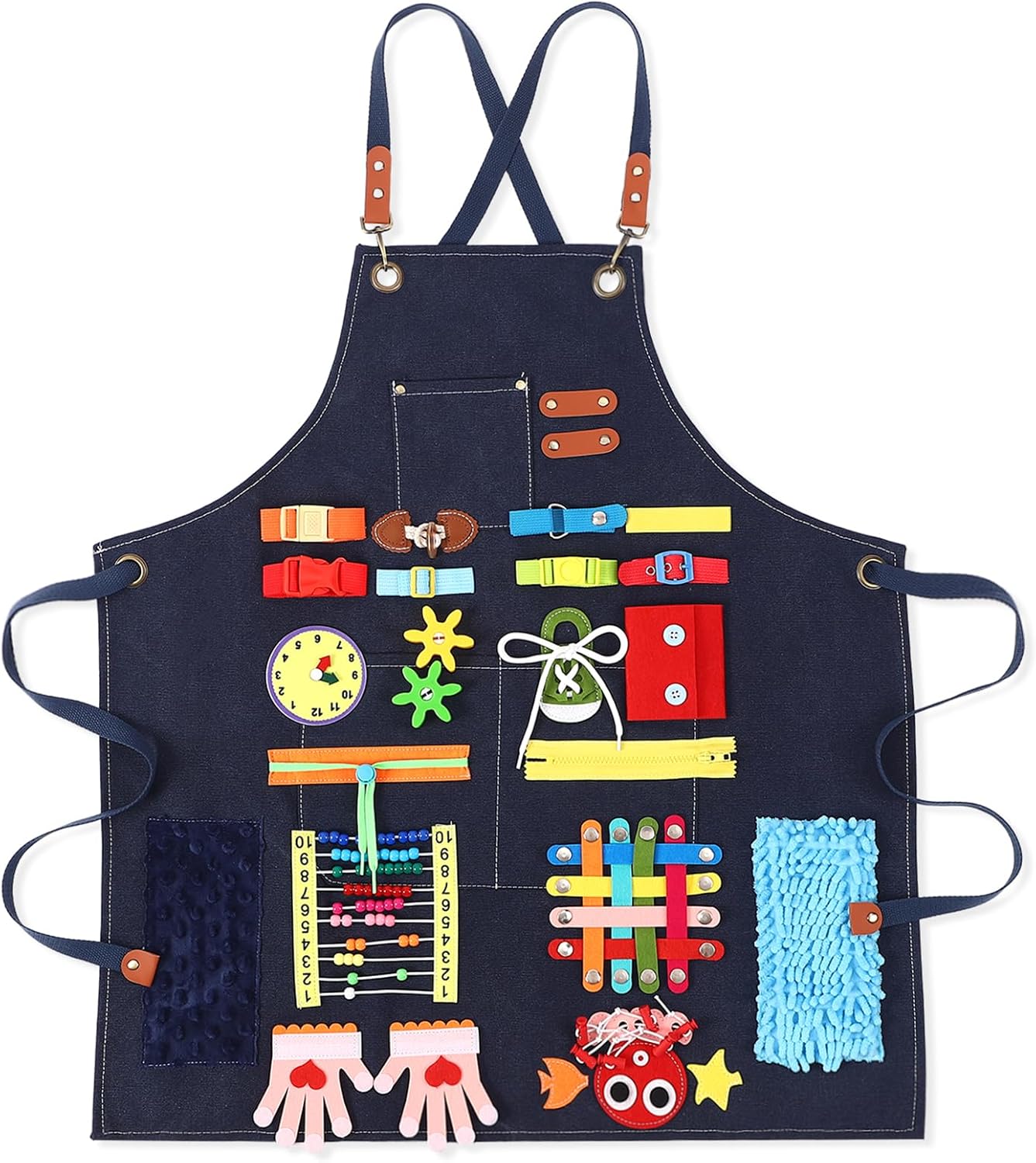 Fidget Apron for Elderly Fidget Blanket for Dementia Alzheimer's Therapy Activity Apron Anxiety Relief supplies(Dark Blue)
