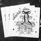 FYSUIMU 100 Pcs Black Cheers Cocktail Napkins Paper Napkins Champagne Tower Bow Disposable Decorative Beverage Napkin for Bachelorette Party Wedding Bridal Shower Birthday Bar Supplies