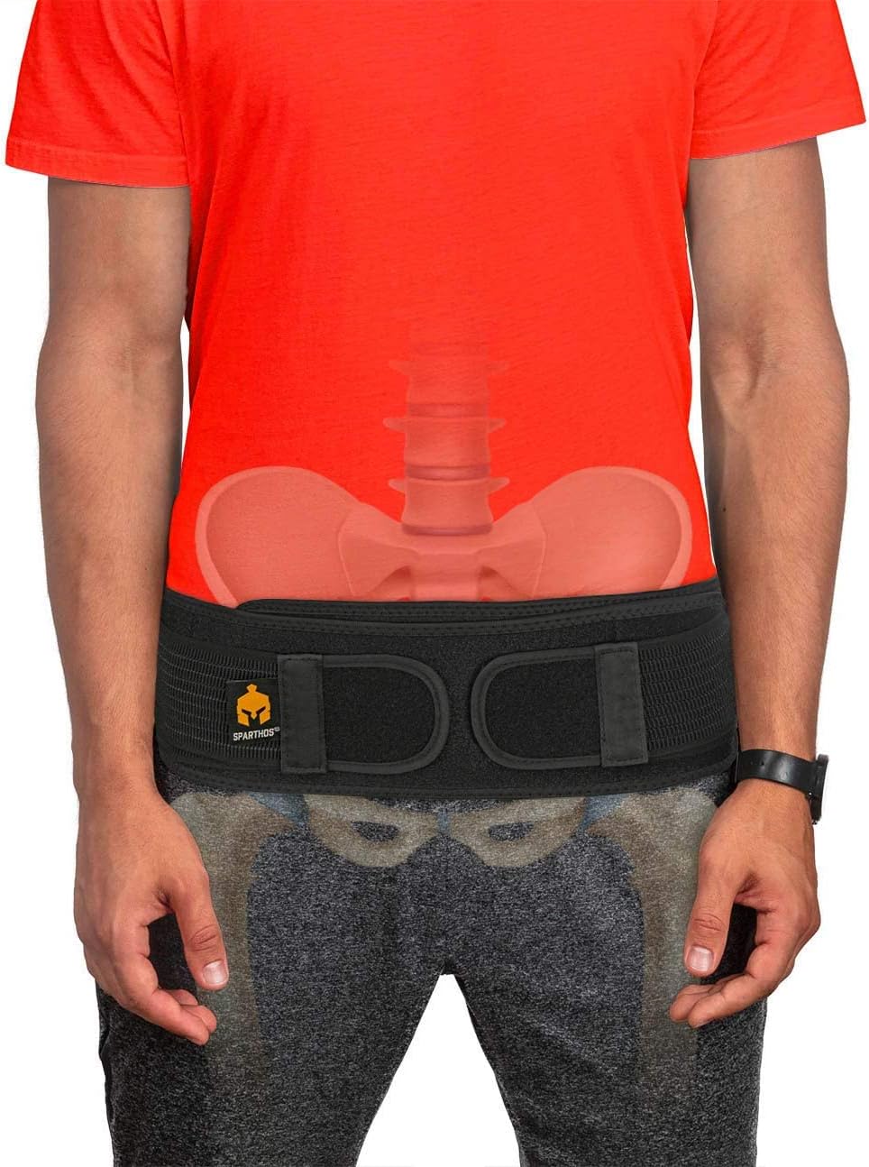 Sparthos Sacroiliac Si Hip Belt Relief from Si Joint, Sciatica, Lower Back Pain - Support Brace for Women and Men - for Sacral, Hip Loc Up, Anterior Pelvic Tilt Correction Braces (Black-XL+)