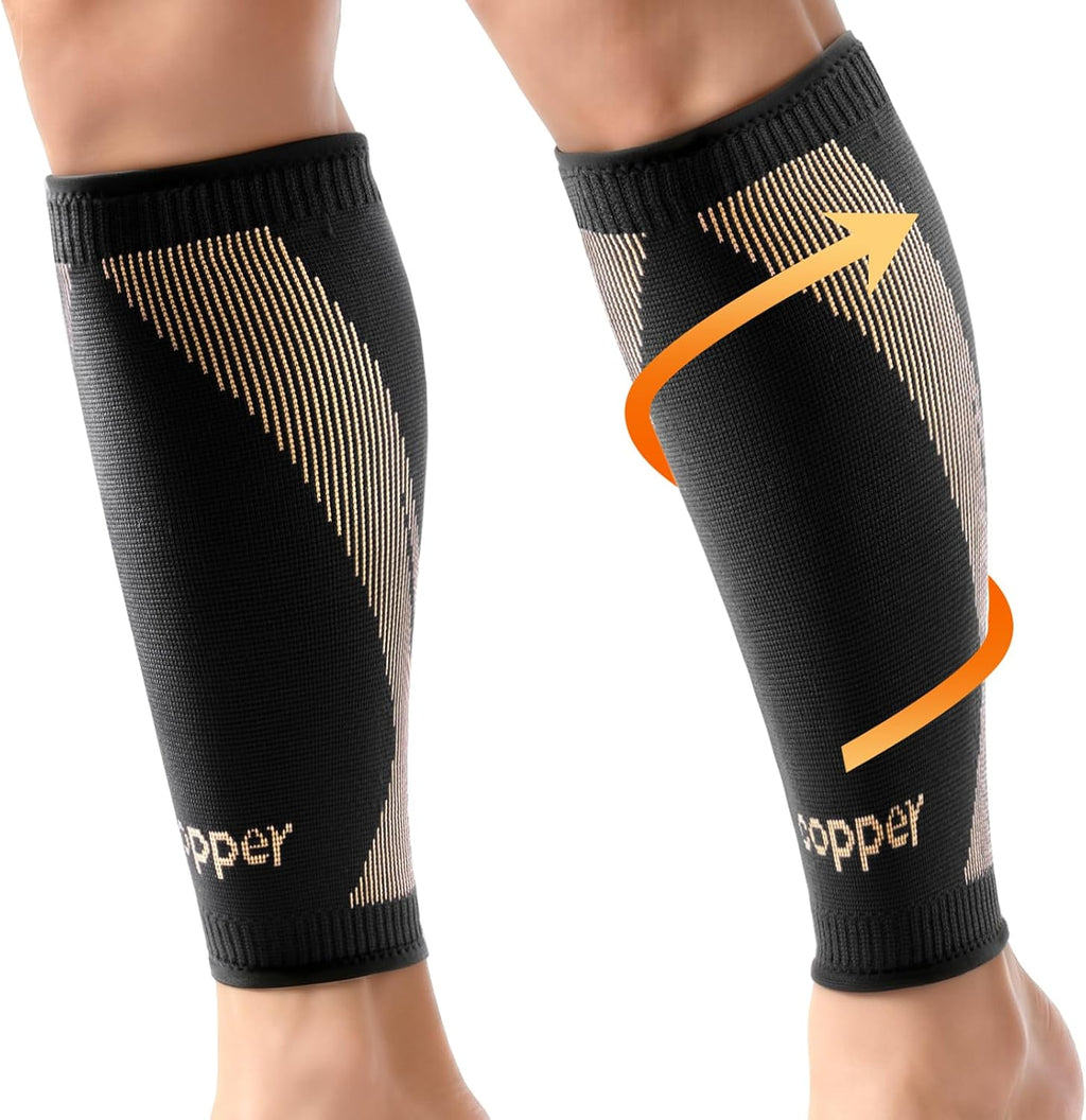 Plus Size Copper-Infused Calf Compression Sleeves for Men & Women 1 Pair [Medical-Grade & Ultra Comfort] Leg Compression Sleeve for Shin Splint Relief, Varicose Veins,Calf Sleeve for Running(X-Large)