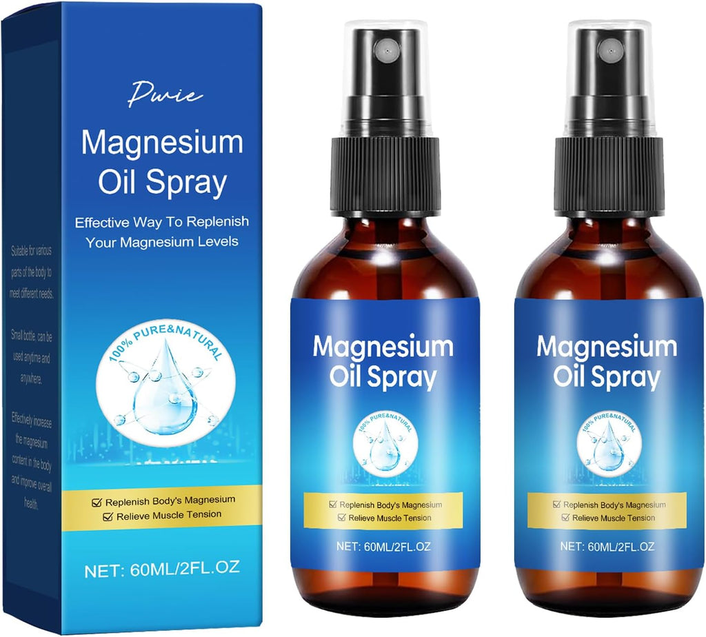Magnesium Spray, Pure Magnesium Oil Spray for Feet, Leak-Proof Portable Package, Magnesium Oil Body Care Natural Formula, Easy to Absorb and Soothe, 2 fl oz(2 Pack)