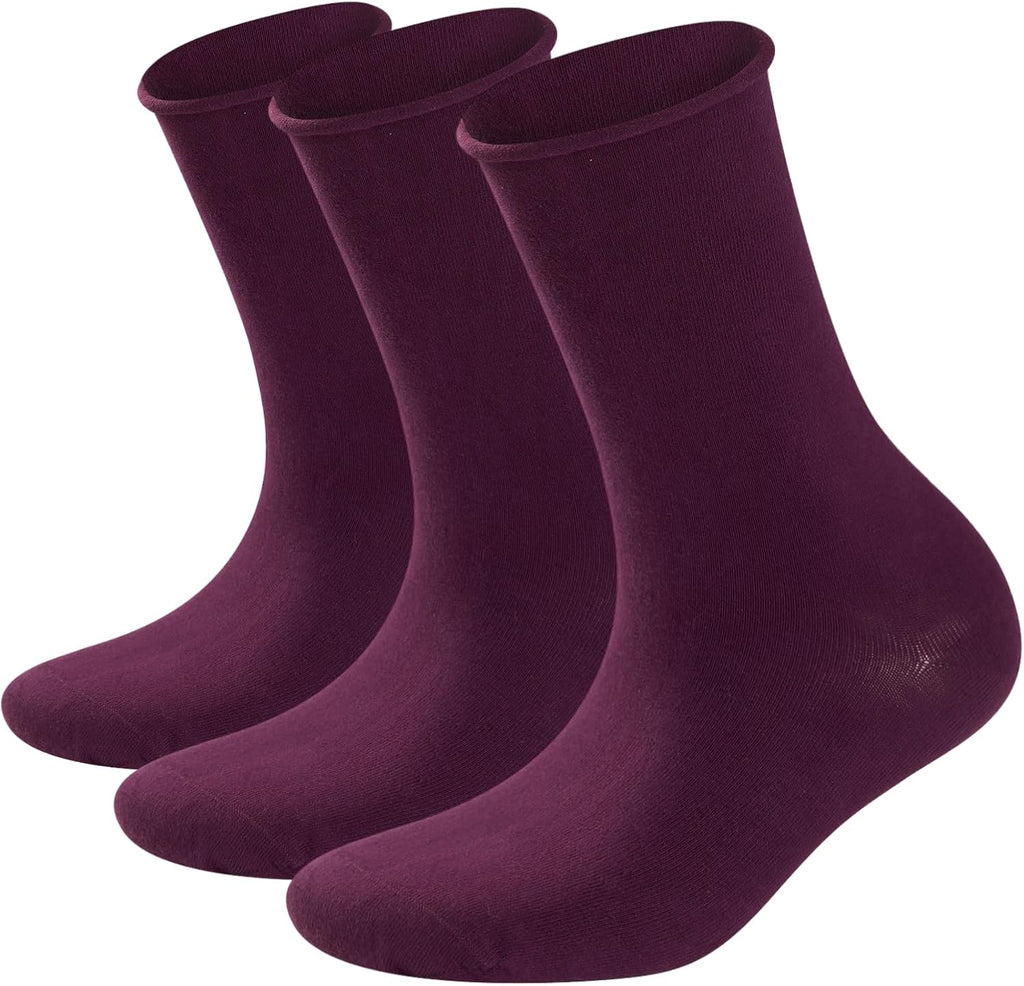 Phoenix 3 Pairs Diabetic Crew Socks for Women – Loose Fit Non-Binding Top Breathable Cotton Neuropathy Circulation (36/40)