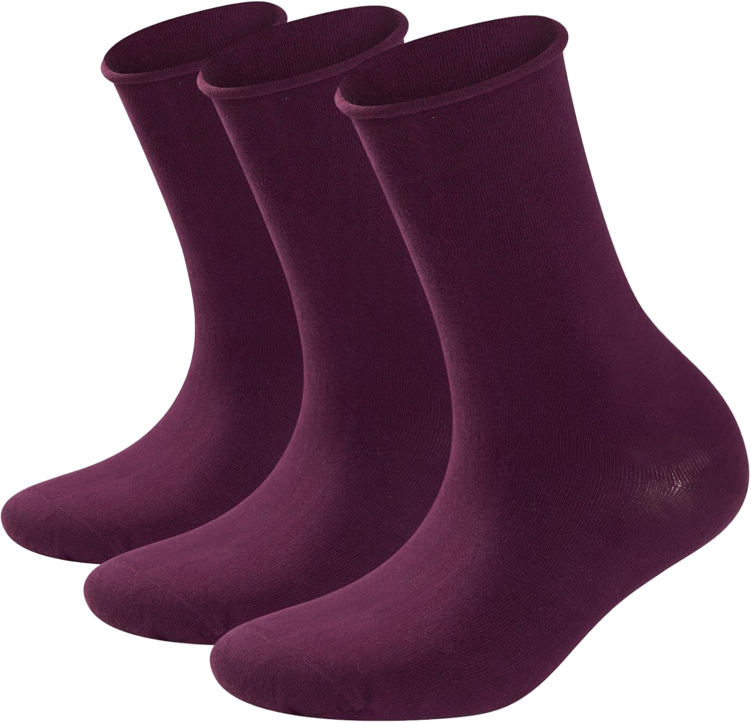 Phoenix 3 Pairs Diabetic Crew Socks for Women – Loose Fit Non-Binding Top Breathable Cotton Neuropathy Circulation (36/40)