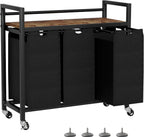 Laundry Hamper, Laundry Basket, Laundry Sorter with 3 Removable Bags, Clothes Basket with 3 Compartments, Wheels, Shelf for Laundry Room Bathroom Bedroom (3 Bags-Black)