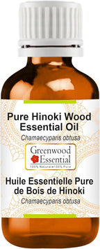 Greenwood Essential Hinoki Wood Essential Oil (Chamaecyparis obtusa) Pure | Non-Sticky | Non-Greasy | Lightweight | Men & Women | All Skin Types | Steam Distilled 30ml (1 oz)
