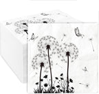 AnyDesign 100 Pack Dandelion Paper Napkins Disposable White Black Floral Luncheon Napkins Disposable Decorative Dinner Hand Napkin for Wedding Baby Shower Birthday Tea Party Supplies, 6.5 x 6.5 Inch