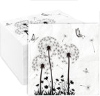 AnyDesign 100 Pack Dandelion Paper Napkins White Black Floral Luncheon Napkins Disposable Decorative Dinner Hand Napkin for Wedding Baby Shower Birthday Tea Party Supplies