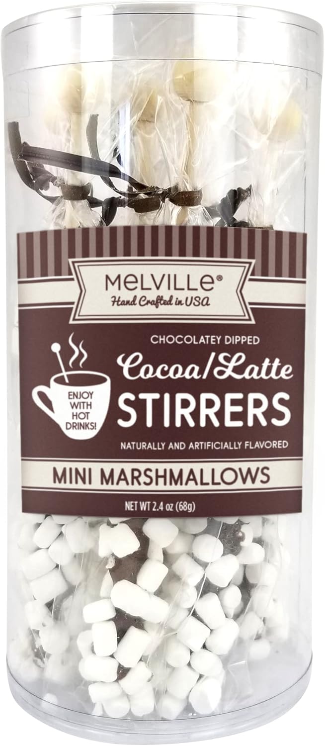 Melville Candy Gourmet Chocolate Stirrers - Naturally Flavored Stirrers for Beverages - Chocolate with Mini Marshmallows, 8 Count
