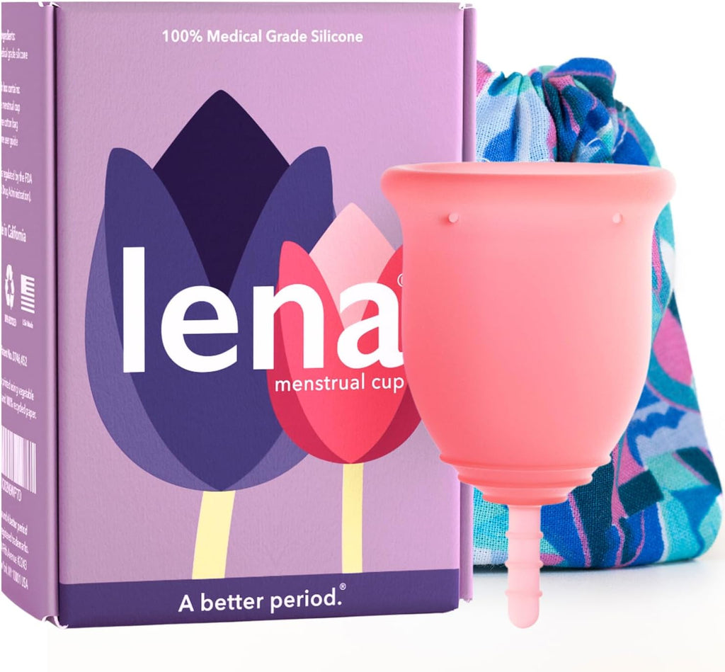 Lena Menstrual Cup Original – Reusable Silicone Period Cup for Heavy Flow, 12-Hour Leak-Free Protection, Soft & Comfortable, Beginner-Friendly Design - Large, Pink