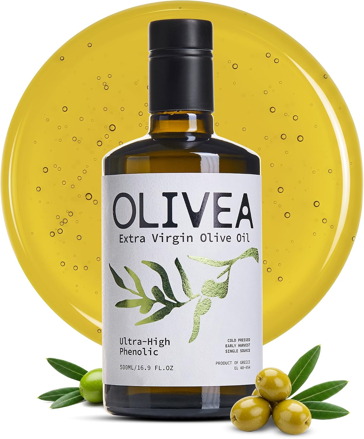 OLIVEA - Ultra High Phenolic Olive Oil – 1000+ mg/kg Polyphenols | 2025 Early Harvest | Organic EVOO from Greece | Cold-Pressed Olympia | Rich in Hydroxytyrosol for Heart, Brain & Longevity | 500ml (16.9 oz)