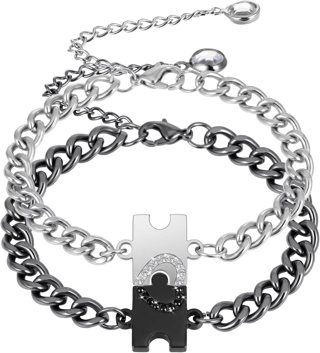 Matching Bracelets for Couples, Puzzle Heart Stainless Steel Bracelets for Women Men His Hers, Perfect Anniversary & Valentine's Day Gifts, Bracelet Set for Boyfriend, Girlfriend, Husband, Wife